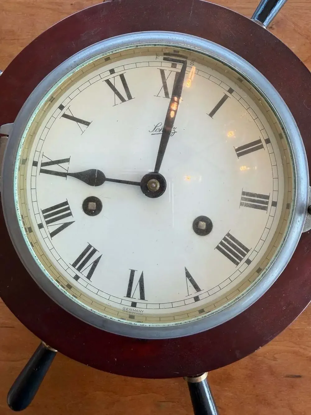Vintage Schatz German Ship's Wheel Porthole Wall‎ Clock